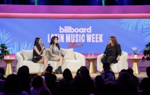 La Joaqui and Kenia Os speak during the Billboard Latin Week Miami at The Fillmore Miami Beach.